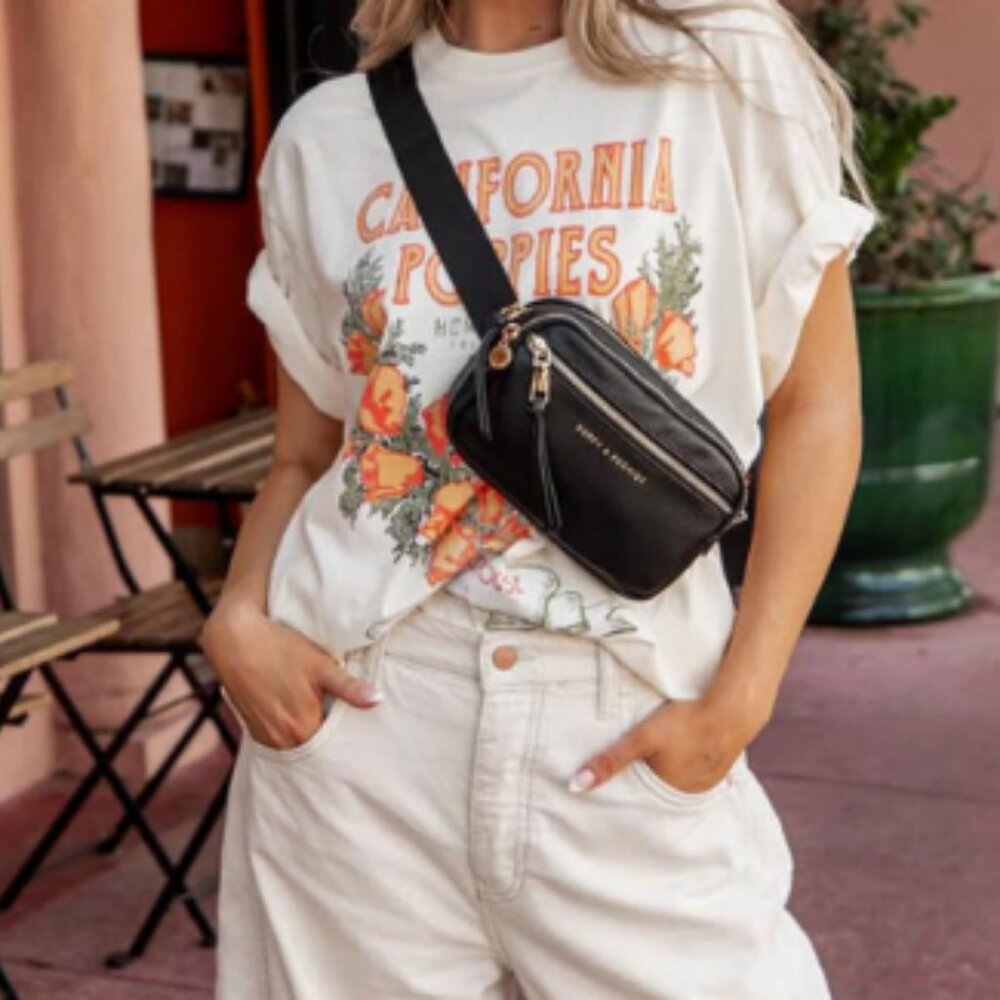 **SOLD** Poppy & Peonies "On The Run" Vegan Leather Belt Bag in black *NWT - Picture 7 of 16